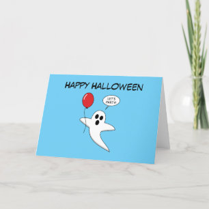 Cute Cartoon Ghost met Red Balloon   Tekst toevoeg Feestdagen Kaart