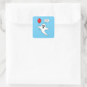 Cute Cartoon Ghost met Red Balloon Vierkante Sticker (Tas)