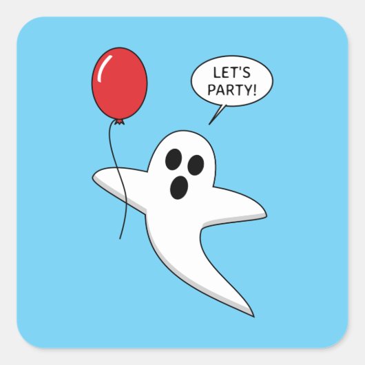 Cute Cartoon Ghost met Red Balloon Vierkante Sticker (Voorkant)