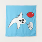 Cute Cartoon Ghost met Red Balloon Wandkleed (Voorkant (horizontaal))