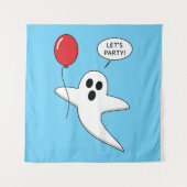 Cute Cartoon Ghost met Red Balloon Wandkleed (Voorkant)