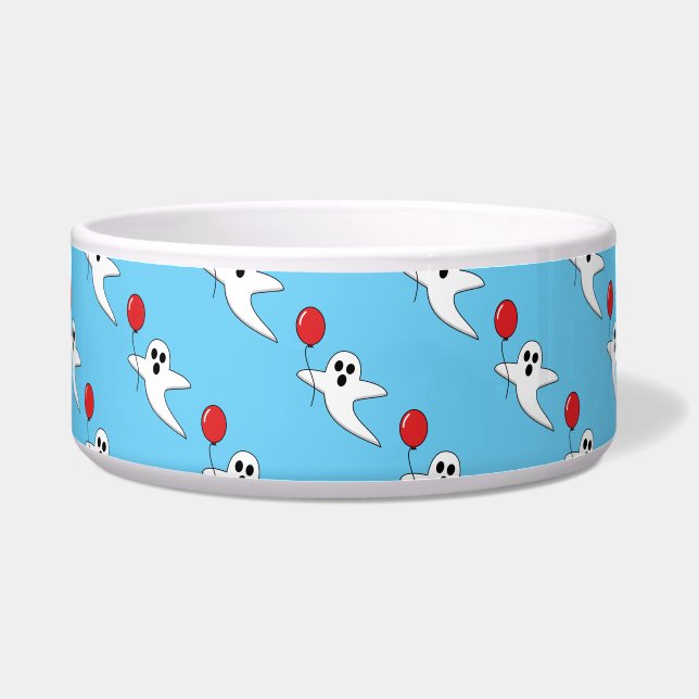 Cute Cartoon Ghost with Red Balloon Pattern Voerbakje (Voorkant)