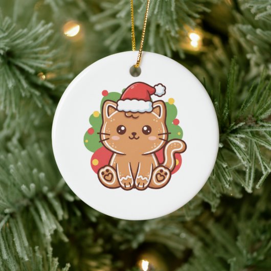 Cute Cartoon Gingerbread Cat Cookie Christmas  Keramisch Ornament (Boom)