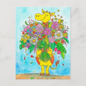 Cute Cartoon Giraffe Bloemen Hallo kaart  (Voorkant)