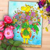 Cute Cartoon Giraffe Bloemen Hallo kaart 