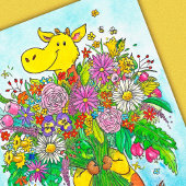 Cute Cartoon Giraffe Bloemen Hallo kaart 