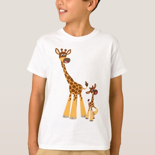 Cute Cartoon Giraffe en Calf Kinder T-Shirt (Voorkant)