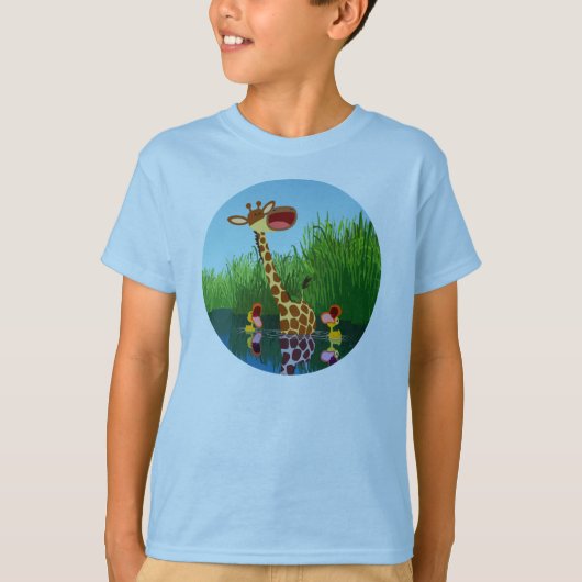 Cute Cartoon Giraffe en Ducklings Kinder T-Shirt (Voorkant)