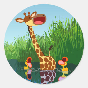 Cute Cartoon Giraffe en Ducklings Sticker