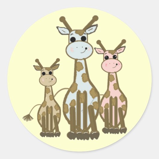 Cute Cartoon Giraffe familie Ronde Sticker (Voorkant)