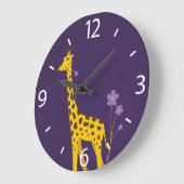 Cute Cartoon Giraffe Flowers Paars Grote Klok (Hoek)