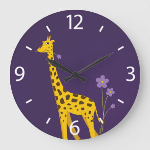 Cute Cartoon Giraffe Flowers Paars Grote Klok