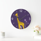 Cute Cartoon Giraffe Flowers Paars Grote Klok (Huis)