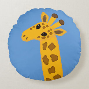 Cute Cartoon Giraffe Golden Yellow Brown Animal Rond Kussen