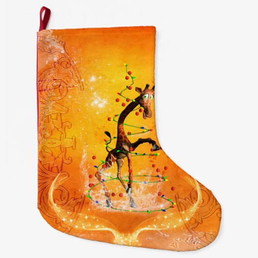 Cute cartoon giraffe met kerstboom grote kerstsok (Voorkant)
