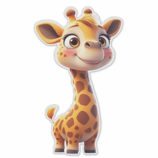 Cute Cartoon Giraffe Standing Cheerfully Sticker (Voorkant)