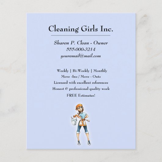 Cute Cartoon Girl Cleaning Service Flyer (Voorkant)