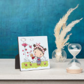 Cute Cartoon Girl met Ladybug in Garden Scene Fotoplaat (Insitu)