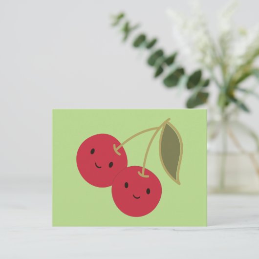 Cute Cartoon glimlachend Kawaii Cherries Briefkaart (Staand voorkant)