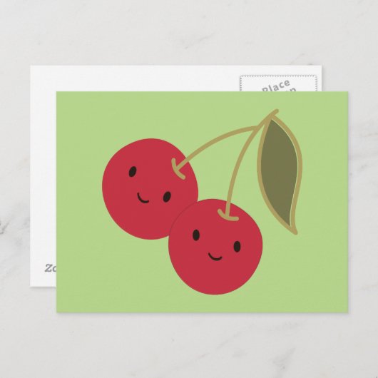 Cute Cartoon glimlachend Kawaii Cherries Briefkaart (Voorkant / Achterkant)