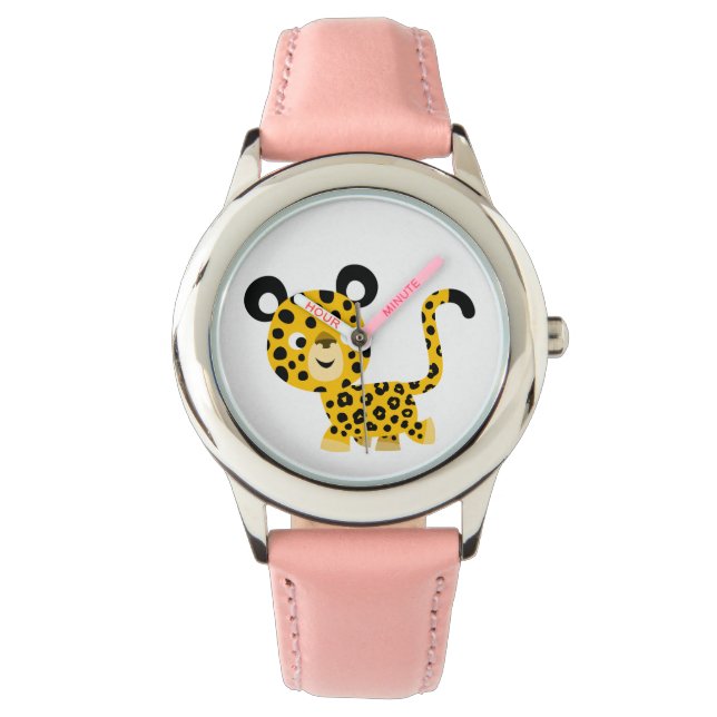 Cute Cartoon glimlachend leopard Watch Horloge (Voorkant)