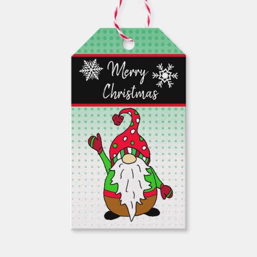 Cute Cartoon Gnome and Snowflakes Kerstmis Cadeaulabel (Voorkant)