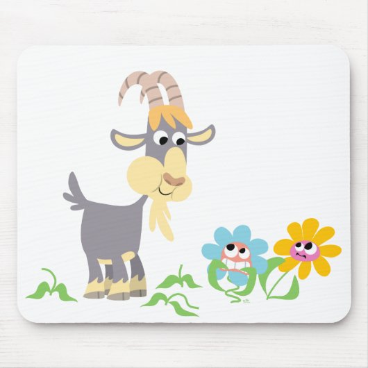 Cute Cartoon Goat and Flowers Mousepad Muismat (Voorkant)