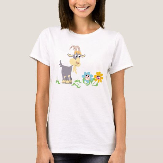Cute Cartoon Goat and Flowers Women T-Shirt (Voorkant)