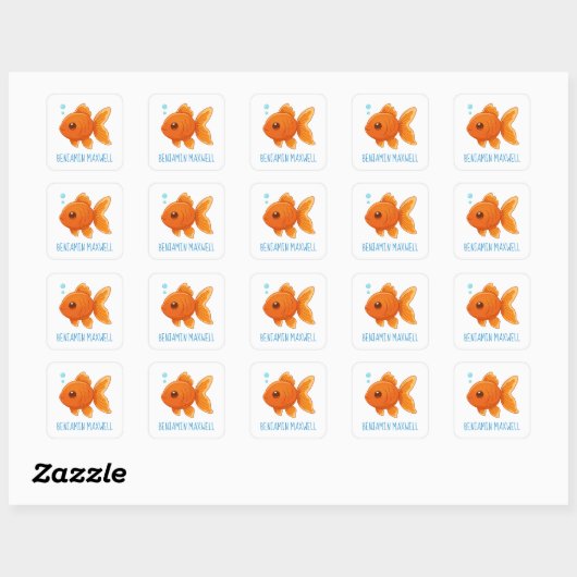 Cute Cartoon Goldfish Custom Name Vierkante Sticker (Vel)