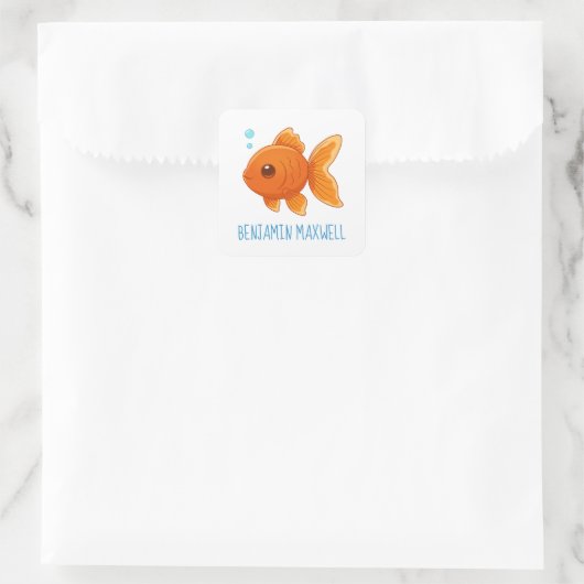 Cute Cartoon Goldfish Custom Name Vierkante Sticker (Tas)