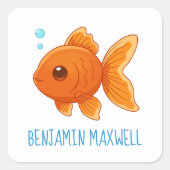 Cute Cartoon Goldfish Custom Name Vierkante Sticker (Voorkant)