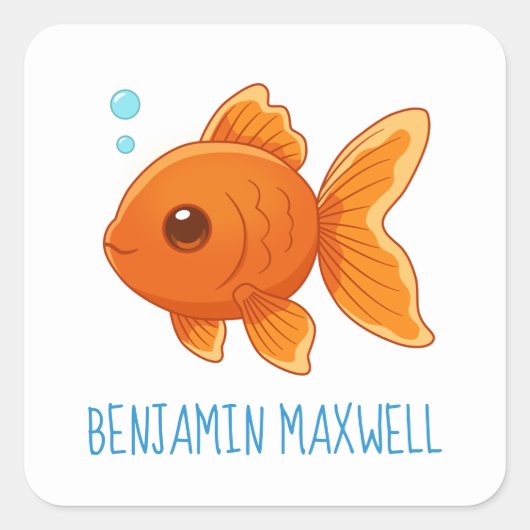Cute Cartoon Goldfish Custom Name Vierkante Sticker (Voorkant)