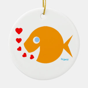 Cute Cartoon Goldfish Kisses and Love Message Keramisch Ornament