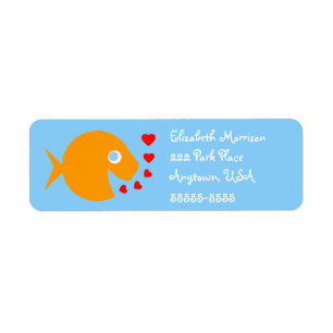 Cute Cartoon Goldfish on Blue Background Return Etiket