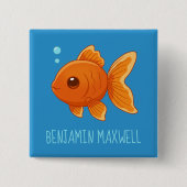 Cute Cartoon Goldfish on Blue Custom Name Vierkante Button 5,1 Cm (Voorkant)