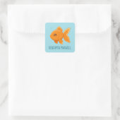 Cute Cartoon Goldfish on Blue Custom Name Vierkante Sticker (Tas)