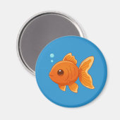 Cute Cartoon Goldfish on Blue Magneet (Voorkant / Achterkant)