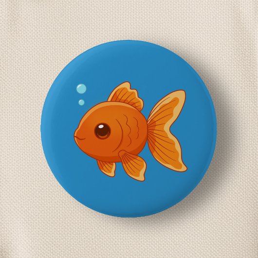 Cute Cartoon Goldfish on Blue Ronde Button 5,7 Cm