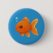 Cute Cartoon Goldfish on Blue Ronde Button 5,7 Cm (Voorkant)