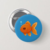 Cute Cartoon Goldfish on Blue Ronde Button 5,7 Cm (Voorkant /achterkant)