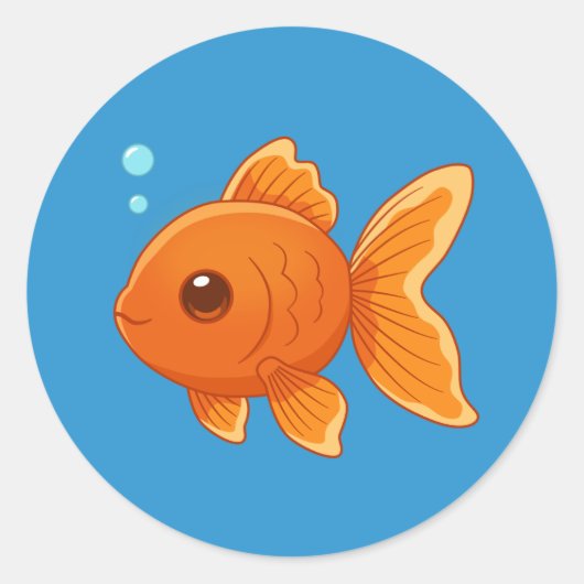 Cute Cartoon Goldfish on Blue Ronde Sticker (Voorkant)