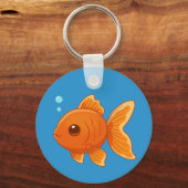 Cute Cartoon Goldfish on Blue Sleutelhanger (Voorkant)