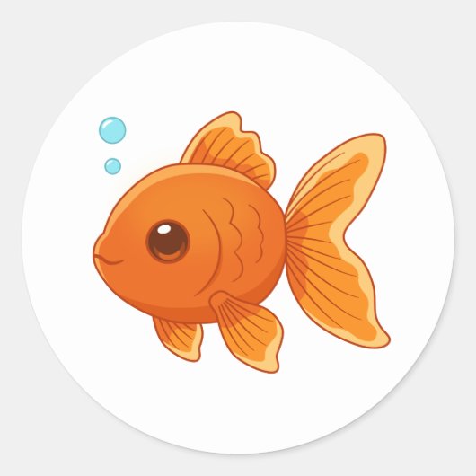 Cute Cartoon Goldfish on White Ronde Sticker (Voorkant)