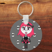 Cute Cartoon Gothic Girl en Skulls Sleutelhanger (Voorkant)