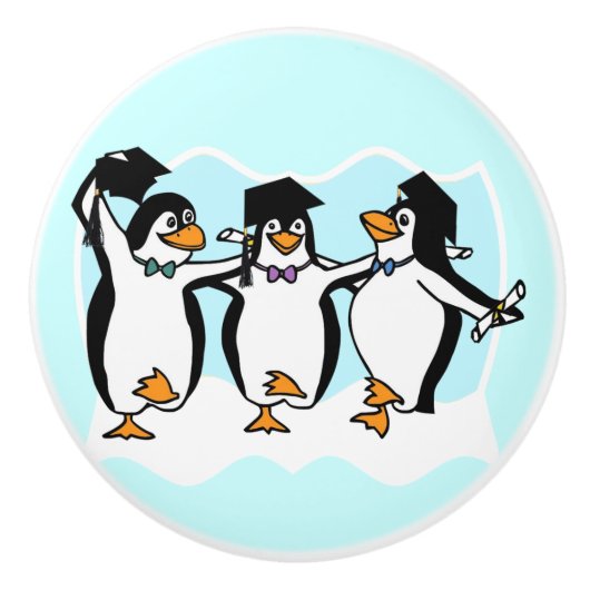 Cute Cartoon Graduing Penguins Keramische Knop (Voorkant)