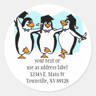 Cute Cartoon Graduing Penguins Ronde Sticker