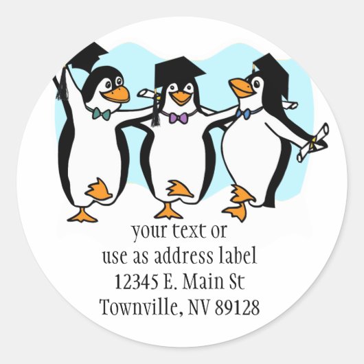 Cute Cartoon Graduing Penguins Ronde Sticker (Voorkant)