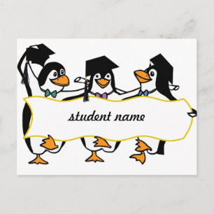 Cute Cartoon Graduing Penguins w/Banner Aankondigingskaart