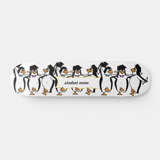 Cute Cartoon Graduing Penguins w/Banner Skateboard (Horizontaal)
