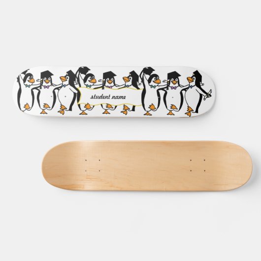 Cute Cartoon Graduing Penguins w/Banner Skateboard